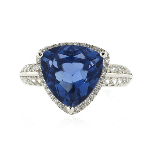 Trillion Cut Alexandrite Micro Pave Setting Silver Ring