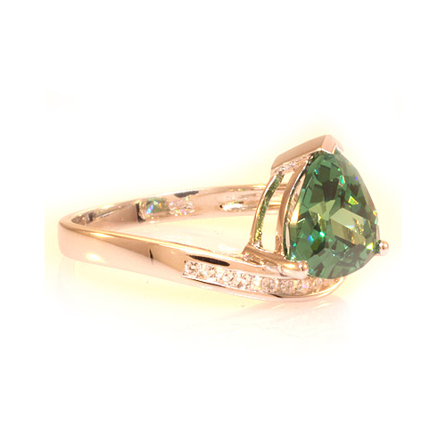 Silver Trillion Cut Alexandrite Ring Blue to Green Color Change