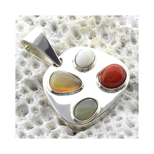 Genuine Mexican Fire Opal Silver Pendant