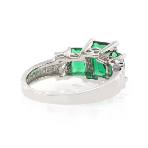 3 Stone Emerald Silver Ring
