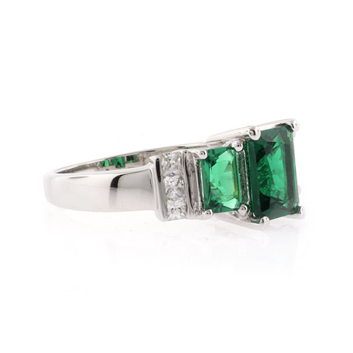 3 Stone Emerald Silver Ring