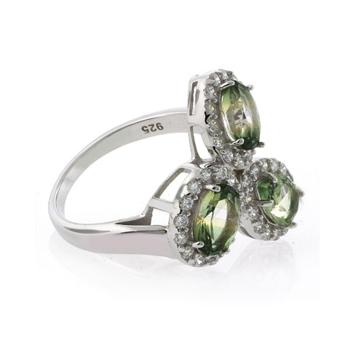 3 Stone Tourmaline Watermelon Sterling Silver Ring