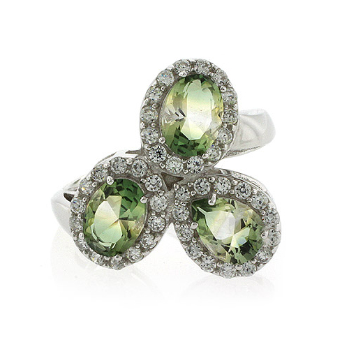 3 Stone Tourmaline Watermelon Sterling Silver Ring