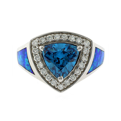 Australian Opal Ring with Huge Blue Topaz