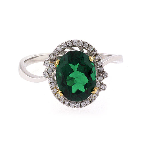 Beautiful Oval Cut Emerald Gold Prong Micro Pave Silver Ring