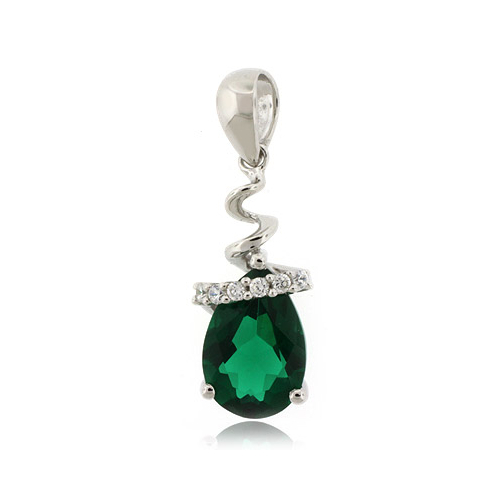 Drop Shape Emerald Sterling Silver Necklace