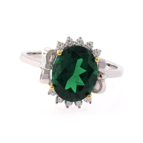 Beautiful Oval Cut Emerald Gold Prong Silver Ring