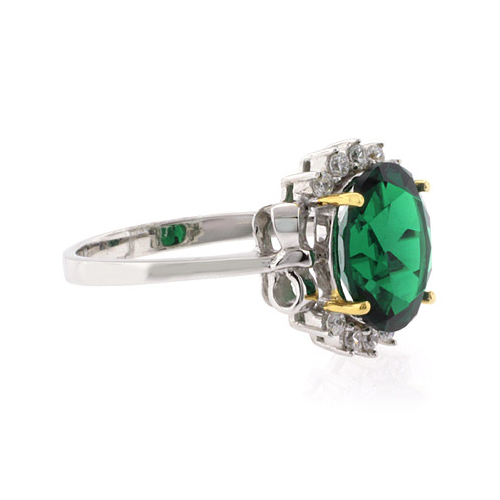 Beautiful Oval Cut Emerald Gold Prong Silver Ring