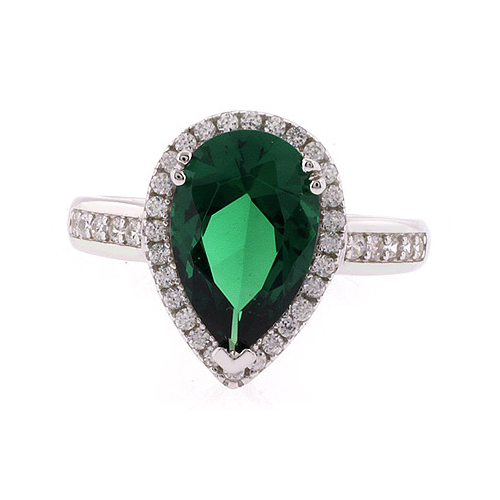 Pear Cut High Quality Emerald Silver Ring