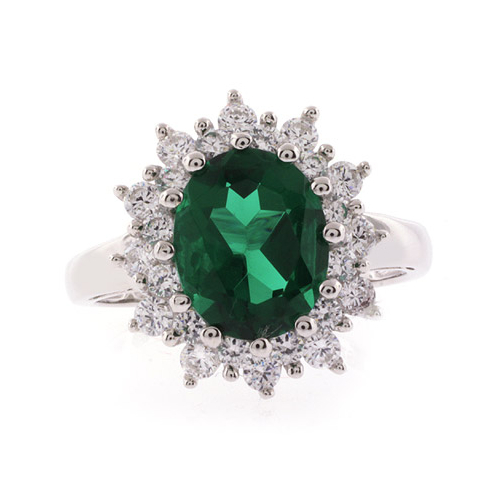 Oval Cut Emerald Sterling Silver Ring