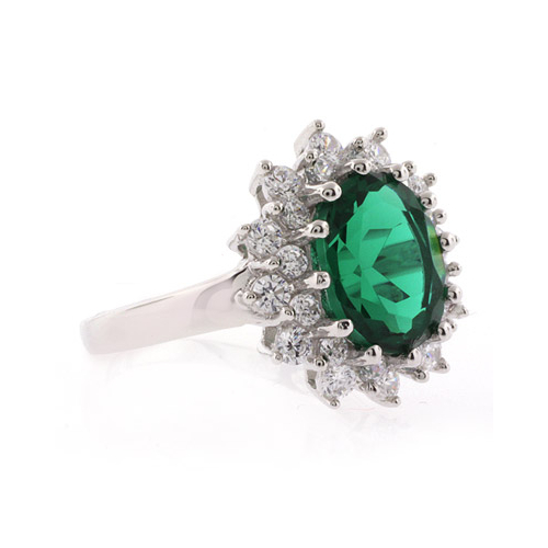 Oval Cut Emerald Sterling Silver Ring