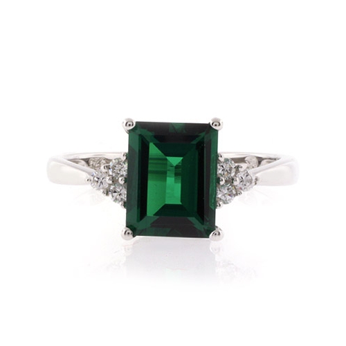 Emerald Cut Emerald Silver Ring