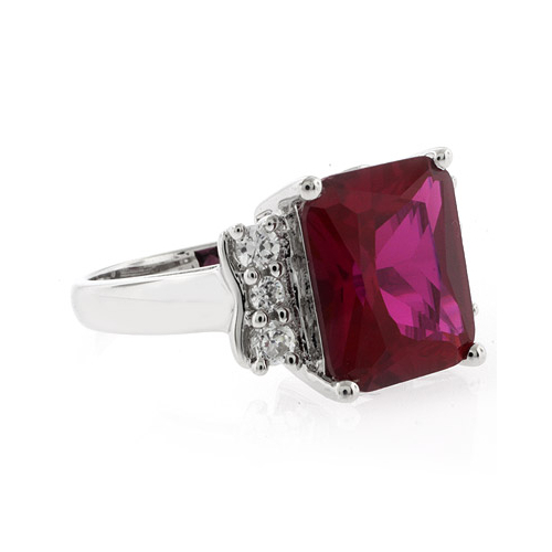 Sterling Silver Emerald Cut Big Red Ruby Ring