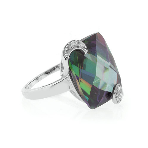 Mystic Topaz Ring Checkboard Cut Stone