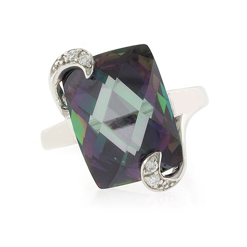 Mystic Topaz Ring Checkboard Cut Stone