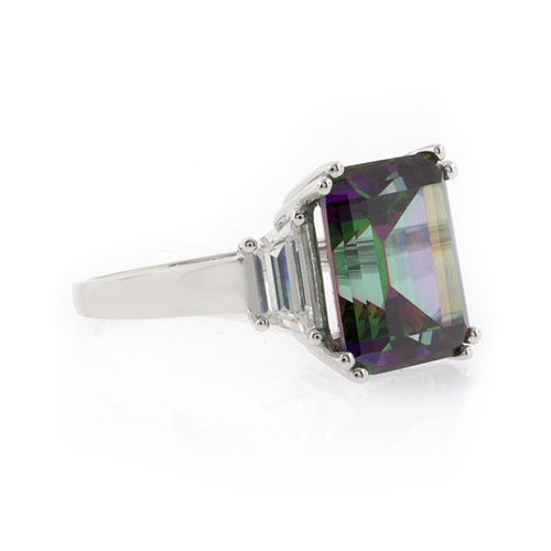Emerald Cut Mystic Topaz 925 Silver Ring