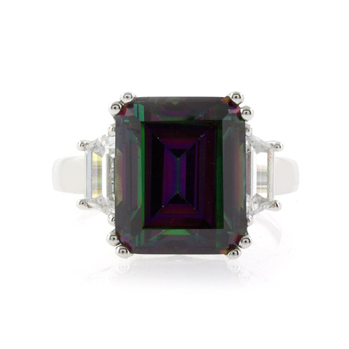 Emerald Cut Mystic Topaz 925 Silver Ring