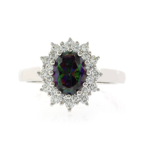 Princess Cut Mystic Topaz Sterling Silver Ring