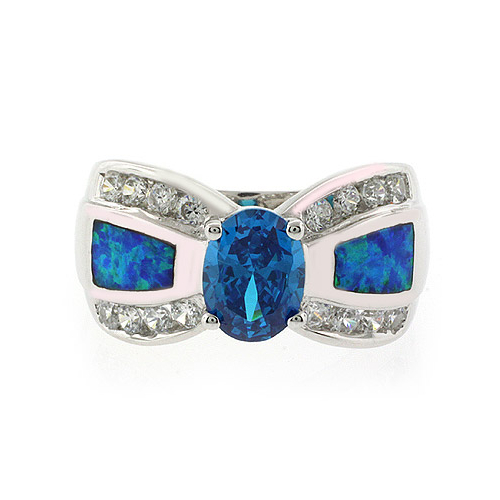 Opal with Blue Topaz Silver Ring