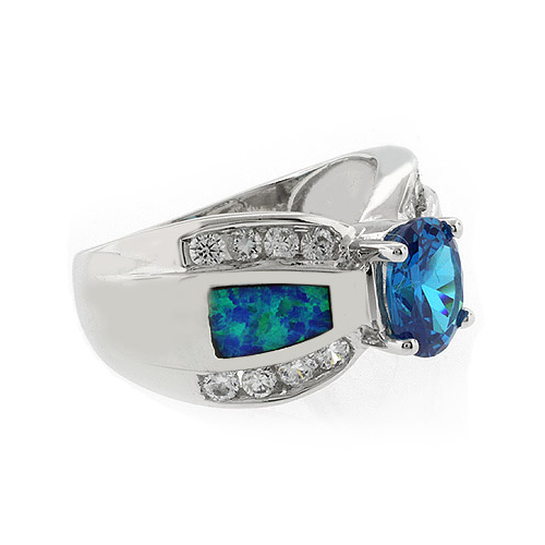 Opal with Blue Topaz Silver Ring