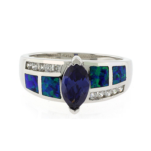 Marquise Cut Tanzanite and Opal Ring
