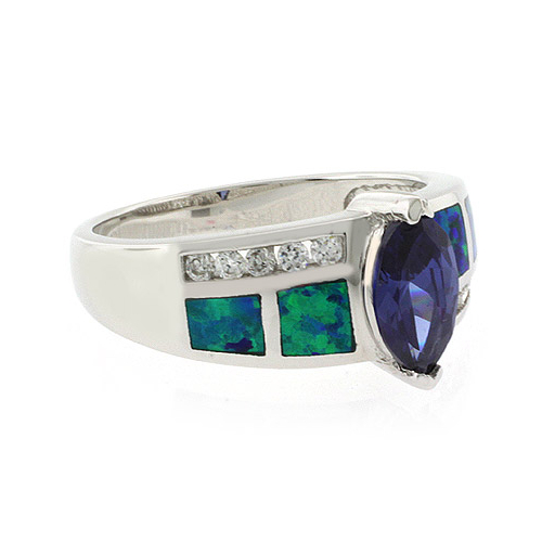 Marquise Cut Tanzanite and Opal Ring