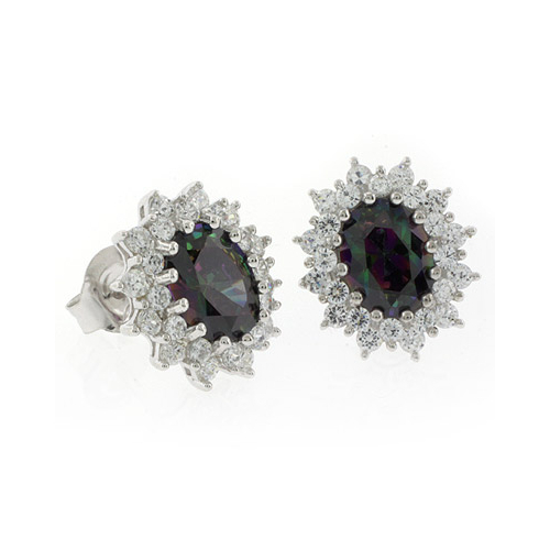 Princess Settings Mystic Topaz Costume Silver Earrings