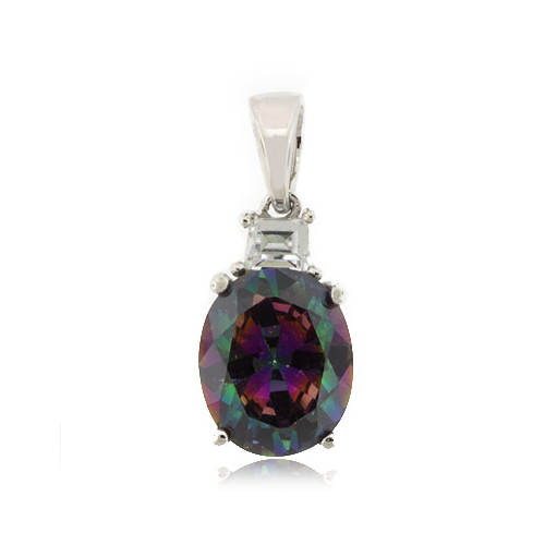Mystic Topaz Oval Cut Stone Sterling Silver Pendant
