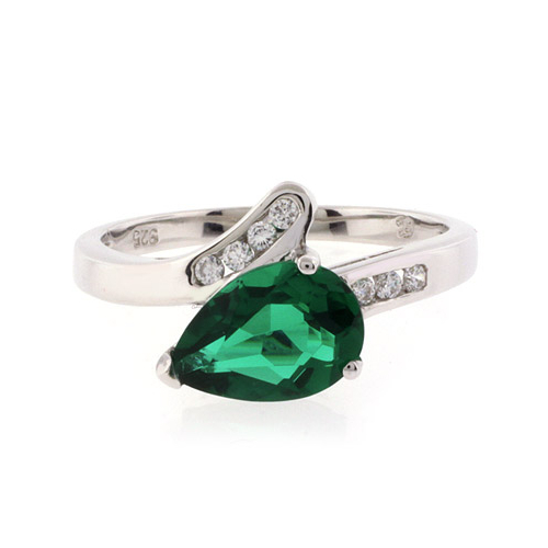 Sterling Silver Solitaire Emerald Ring