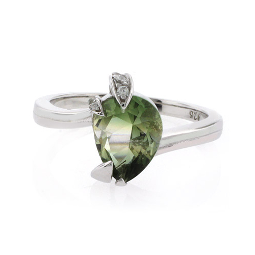 Pear Cut Tourmaline Gemstone Silver Engagement Ring