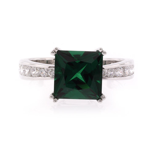 Emerald Silver Ring Square Cut Stone