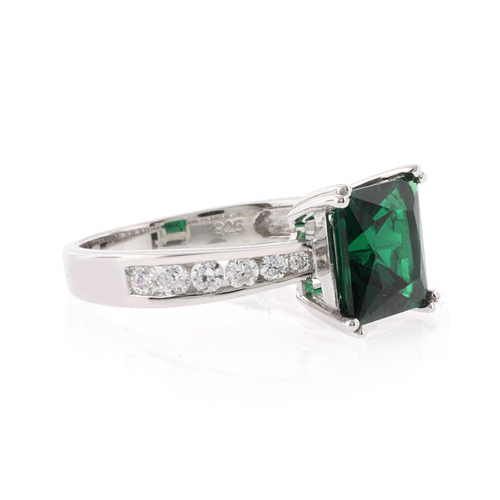 Emerald Silver Ring Square Cut Stone