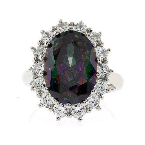 Huge Oval Cut Mystic Topaz Princess Kate Style Silver Ring