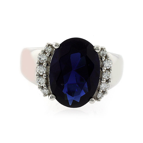 Huge Oval Cut Sapphire Silver Ring