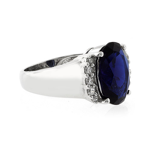 Huge Oval Cut Sapphire Silver Ring