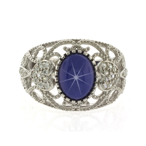 Filigree Star Sapphire Silver Ring