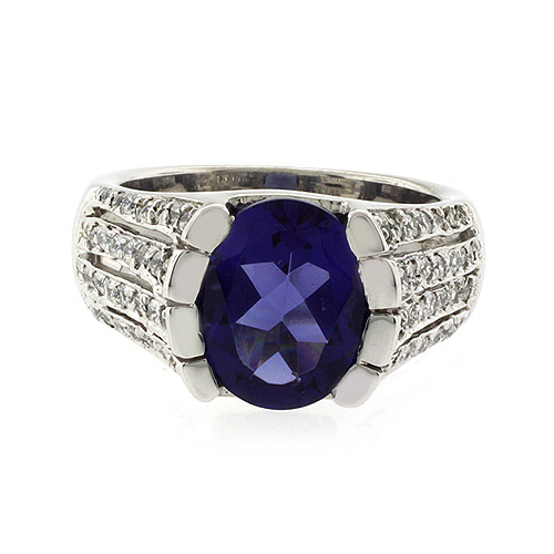 Huge Oval Cut Tanzanite Unisex Silver Ring