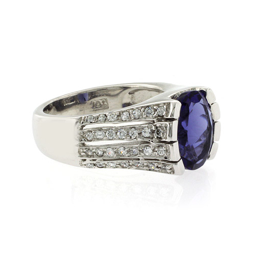 Huge Oval Cut Tanzanite Unisex Silver Ring
