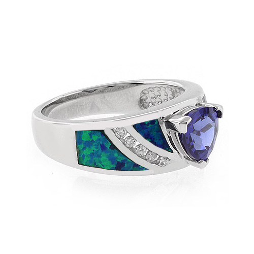 Australian Opal Ring with Trillion Cut Tanzanite