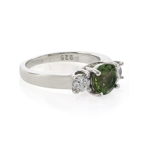 Round Cut Tourmaline Gemstone Silver Engagement Ring