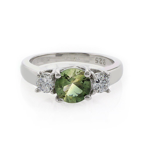 Round Cut Tourmaline Gemstone Silver Engagement Ring
