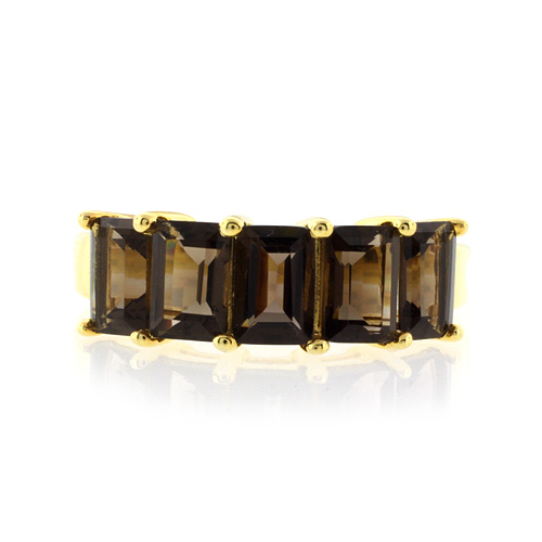 Five Stone Genuine Smoky Topaz Sterling Silver Ring