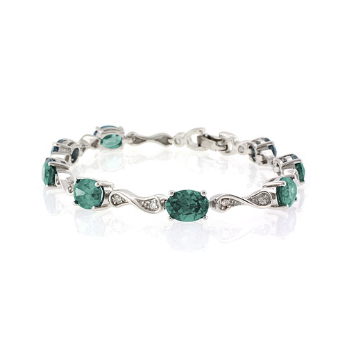Alexandrite Silver Bracelet Oval Cut Stones Blue Green Color Change