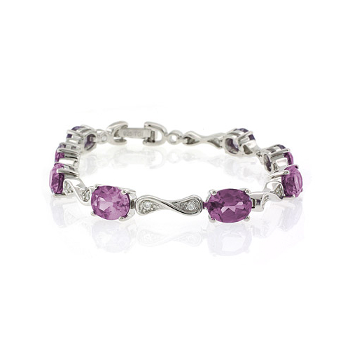 Alexandrite Silver Bracelet Oval Cut Stones Pink Purple Color Change