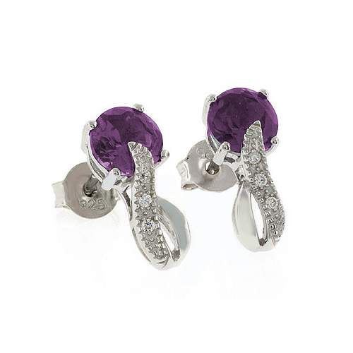 Round Cut Alexandrite Post Back Earrings