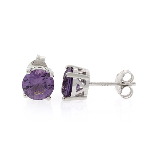 Alexandrite Round Cut Stud Earrings Purple to Pink