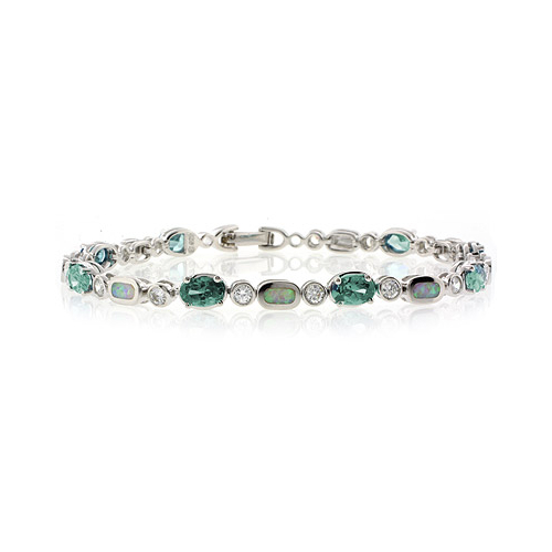 Color Change Alexandrite and White Opal Sterling Silver Bracelet