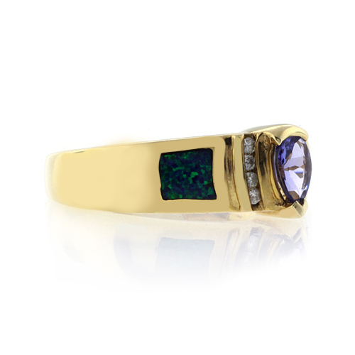 High Quality Australian Blue Opal Tanzanite Gold Ring