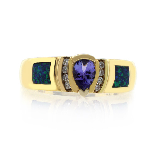 High Quality Australian Blue Opal Tanzanite Gold Ring
