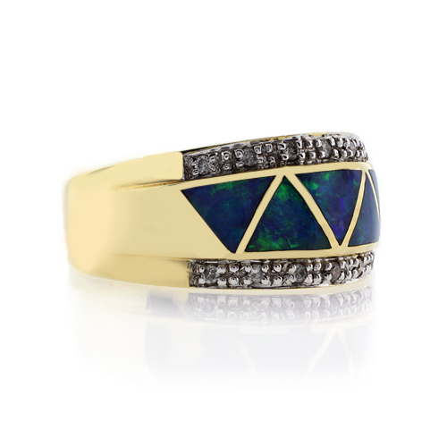 14k Yellow Solid Gold Opal Diamond Ring